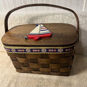 Caro Nan Vtg Sailboat Wooden Lined Picnic Basket Purse